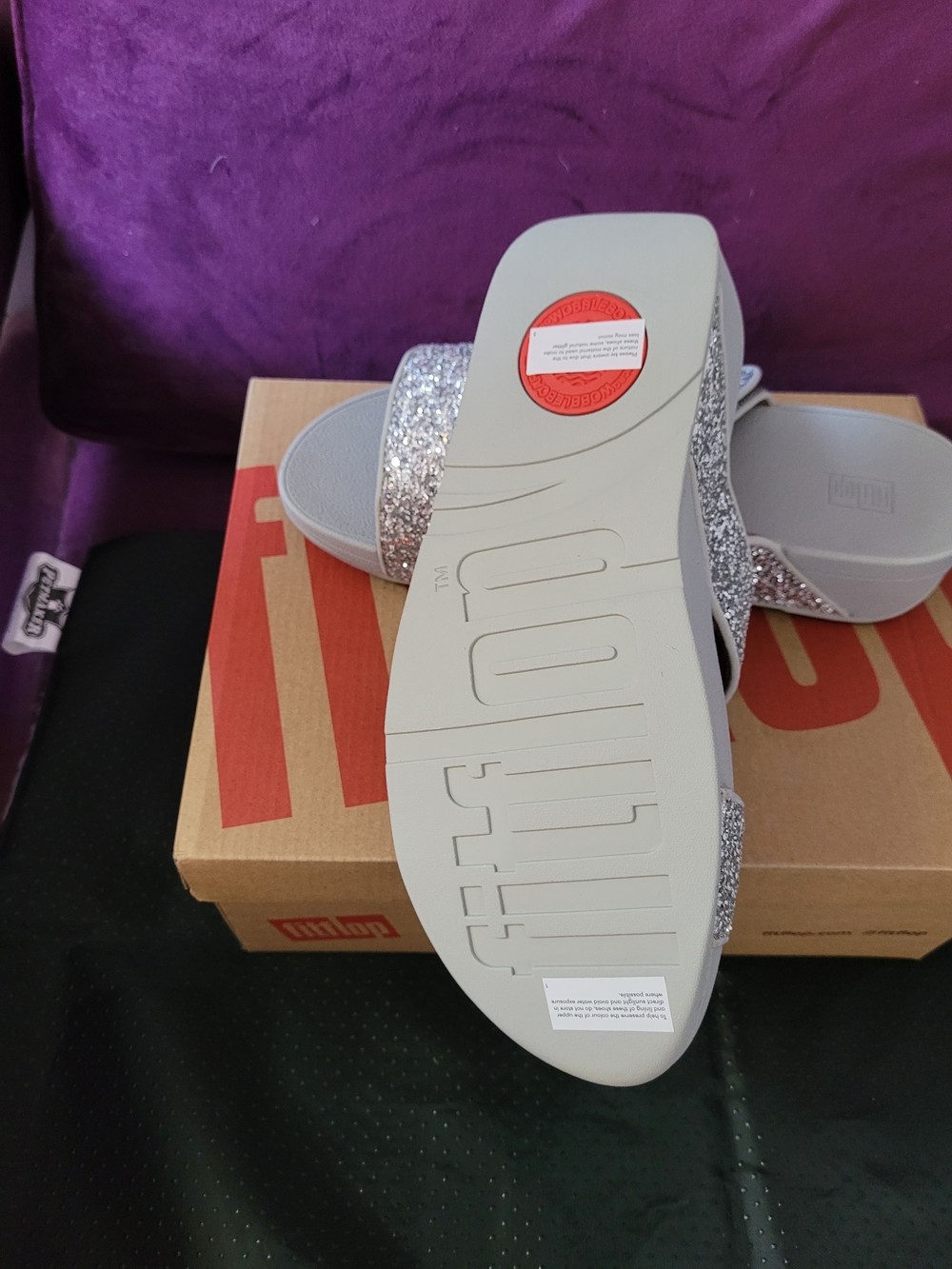 FitFlop Silver Glitter Double-Strap Slide Sandals - Picture 2 of 2